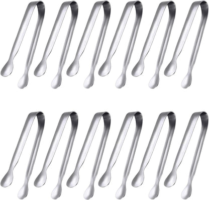JCREN 12 Pcs Serving Tongs, Small Serving Utensils for Parties Catering Gold Tongs, Small Stainless Steel Mini Appetizer Tongs for Tea Party Coffee Bar, 4 Inches - Gold