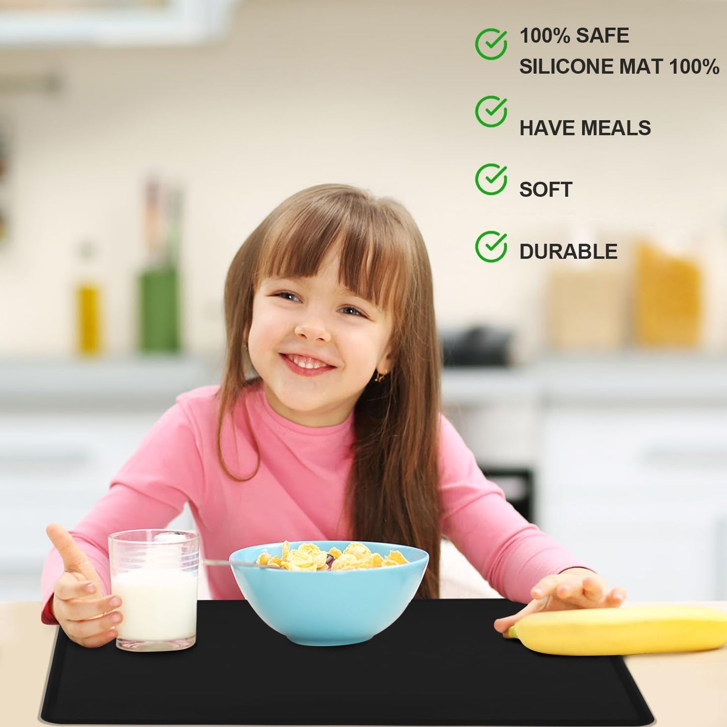 Extra Large Silicone Mat, 31.5x23.6 Inch Heat Resistant Mat for Kitchen Counter, Non Stick Silicone Baking Mat for Dough and Pastry, Thick Silicone placement Countertop Protector, Black countertop mat