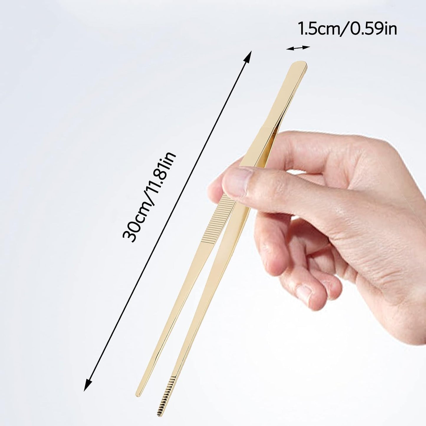 12" Stainless Steel Extra Long Tweezer, Precision Serrated Tips Metal Chef Tweezer Non-slip Kitchen Serving Tong for Food Cooking Baking Grilling Plating BBQ (Gold)