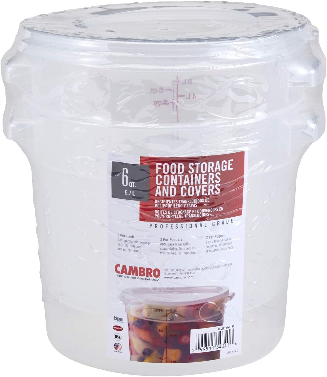 Cambro 1-Quart Round Food-Storage Container with Lid, Set of 3