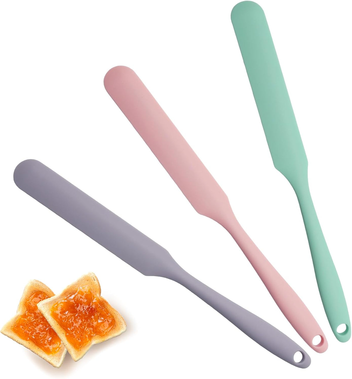 Silicone Jar Spatula Set 3Pcs, Purple, Pink, Green