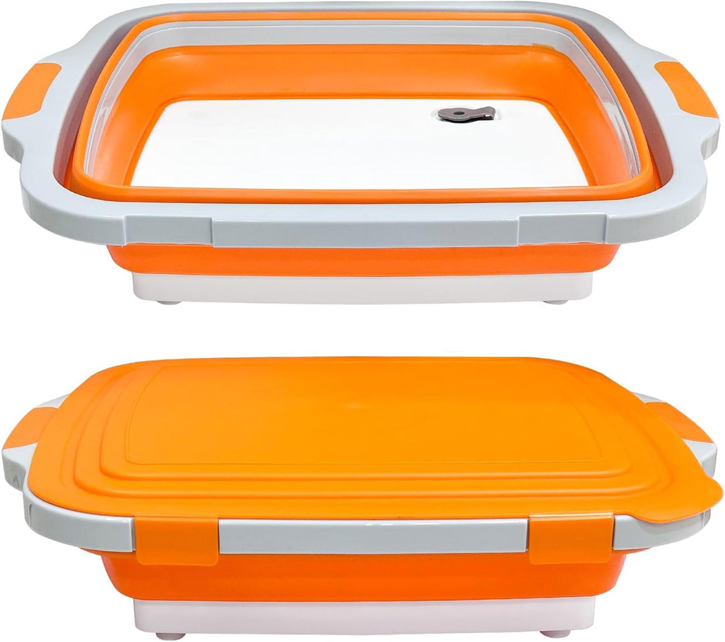 2-Pack XL Collapsible BBQ Prep Tub with Built-in Cutting Board, Lid & Strainer – Multipurpose Meal Prep Container for Outdoor Cooking, BBQ Parties, Kitchen & Travel Use (Black)