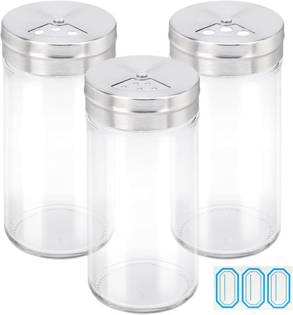 Segarty Spice Jars, 3 oz Spice Bottles with Shaker Lids, Glass Empty Seasoning Containers with Adjustable Pour Holes for Kitchen Spice Storage Stainless Steel Flow Top Salt and Pepper Shakers