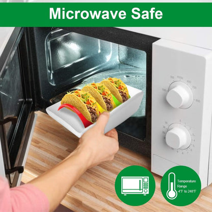 ForTomorrow Single Taco Holder Stand Set of 18 Individual Plastic Taco Rack Hard or Soft Shell Holder Small for Party, Tuesday (Red, Yellow, Green)