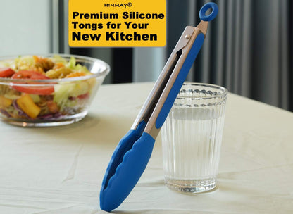 HINMAY Stainless Steel Kitchen Tongs 9-Inch Cooking Tongs, Set of 3