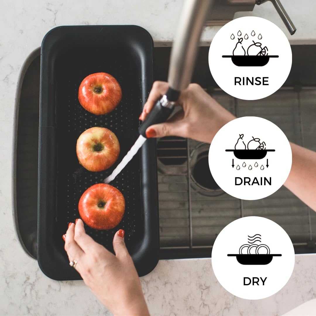 Collapsible Multi-purpose Colander - Over the sink strainer basket - Wash, Drain and Dry - Extendable 14.5-19.5 in -Teal