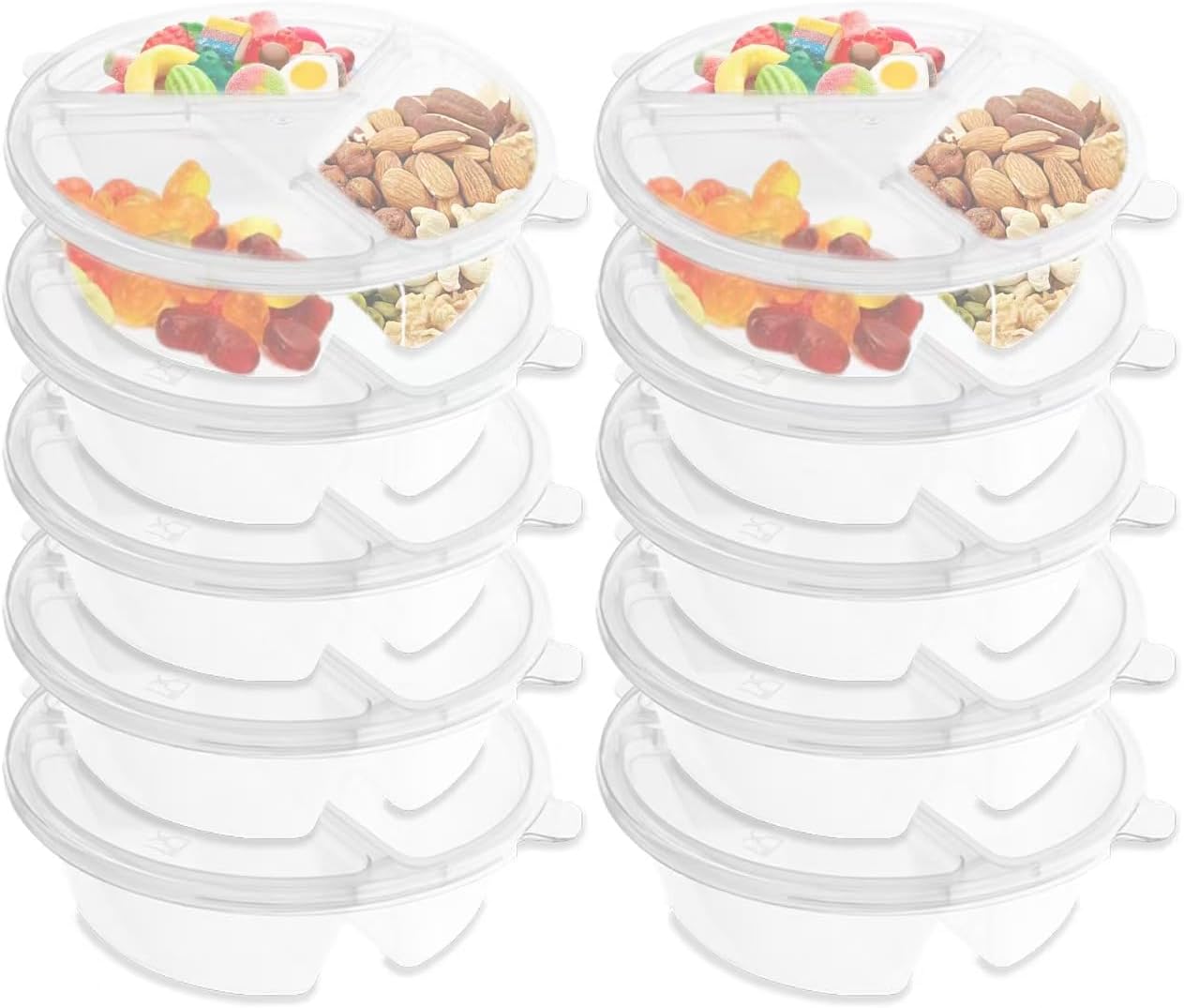 Three Compartment Snack Box With Lid,Snack Trays,Dip Container to Go,Reusable Snack Container,Disposable Box to Grab and Go with Prep For Adults.（10Pcs）