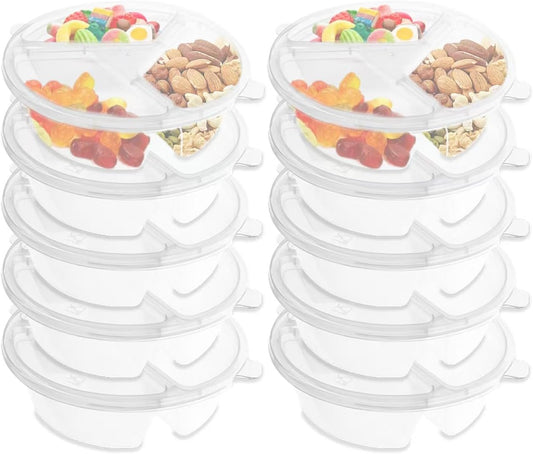 Three Compartment Snack Box With Lid,Snack Trays,Dip Container to Go,Reusable Snack Container,Disposable Box to Grab and Go with Prep For Adults.（10Pcs）