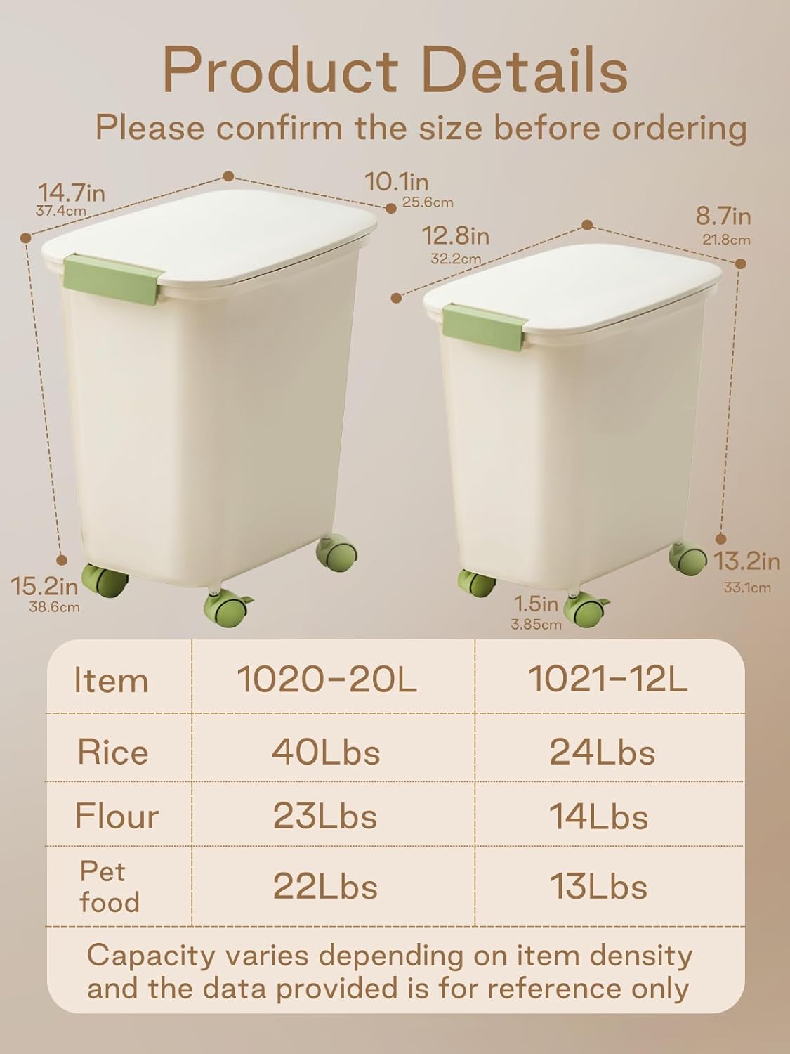 LivLab Mker Rice Dispenser - 25Lbs 400oz Airtight food storage container with lids,cereal flour storage Container,With Measuring spoon and wheels, large flour bin rice organizer bucket (12L)