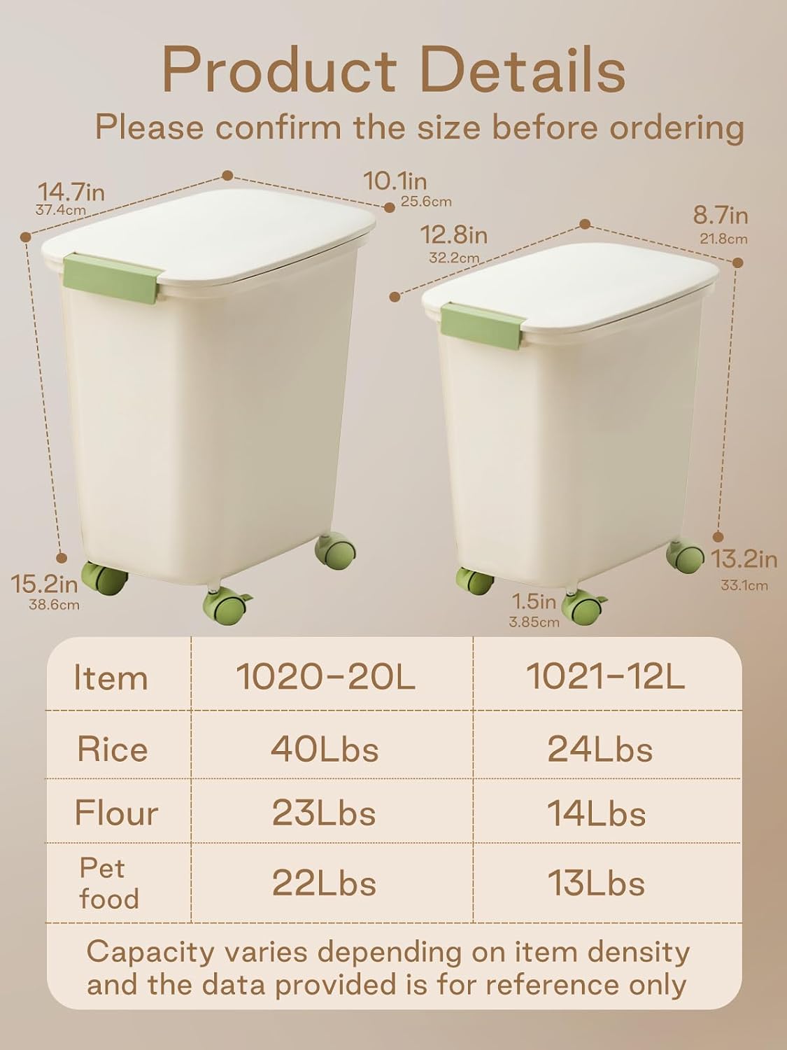 LivLab Mker Rice Dispenser - 25Lbs 400oz Airtight food storage container with lids,cereal flour storage Container,With Measuring spoon and wheels, large flour bin rice organizer bucket (12L)