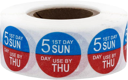 Dissolvable Tuesday Through Saturday 5 Day Food Rotation Labels, 3/4 Inch Use by Stickers, 500 Total Adhesive Labels on a Roll for Restaurant and Kitchen Prep – Made in The USA