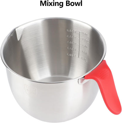 Stainless Steel Mixing Bowl, Non Slip Mixing Bowls with Handle and Pour Spout for Kitchen Egg Whisking Salad Serving Baking Cooking (3600ML)