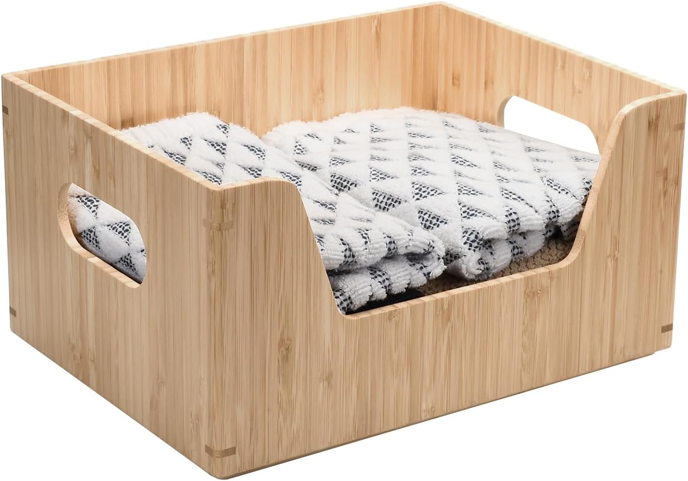 Bamboo Storage Box with Open Front Stackable Bin Organizer to use in kitchen pantries, cabinets and countertops, 14 x 11 x 6.5 inches