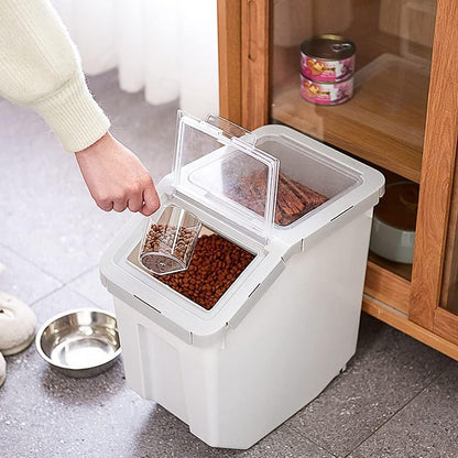 RUIAN Dog Food Storage Container Airtight Dry Cat Food Bin with Measuring Cup and Handle, Holds About 10-20 lb Depending on Kibble Size, BPA Free Pet Food Storage Container(Grey&Pink, 2Pcs)