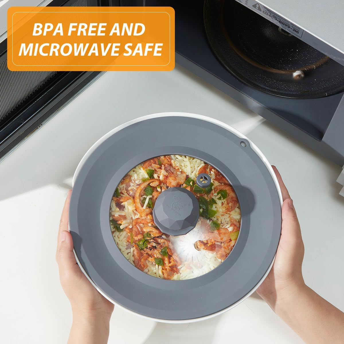 Vented Tempered Glass Universal Lid for Pot Pan Skillet with Heat Resistant Silicone Rim Microwave Splatter Lid Cover Microwave Safe Fit 11.5" 12" 12.5" Cookware, Dishwasher Safe Grey