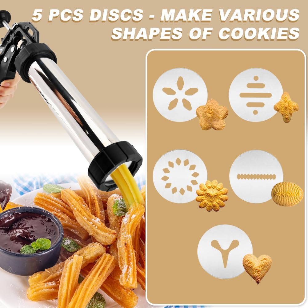 3-in-1 Churro Maker Kit, Stainless Steel Cookie Press Gun