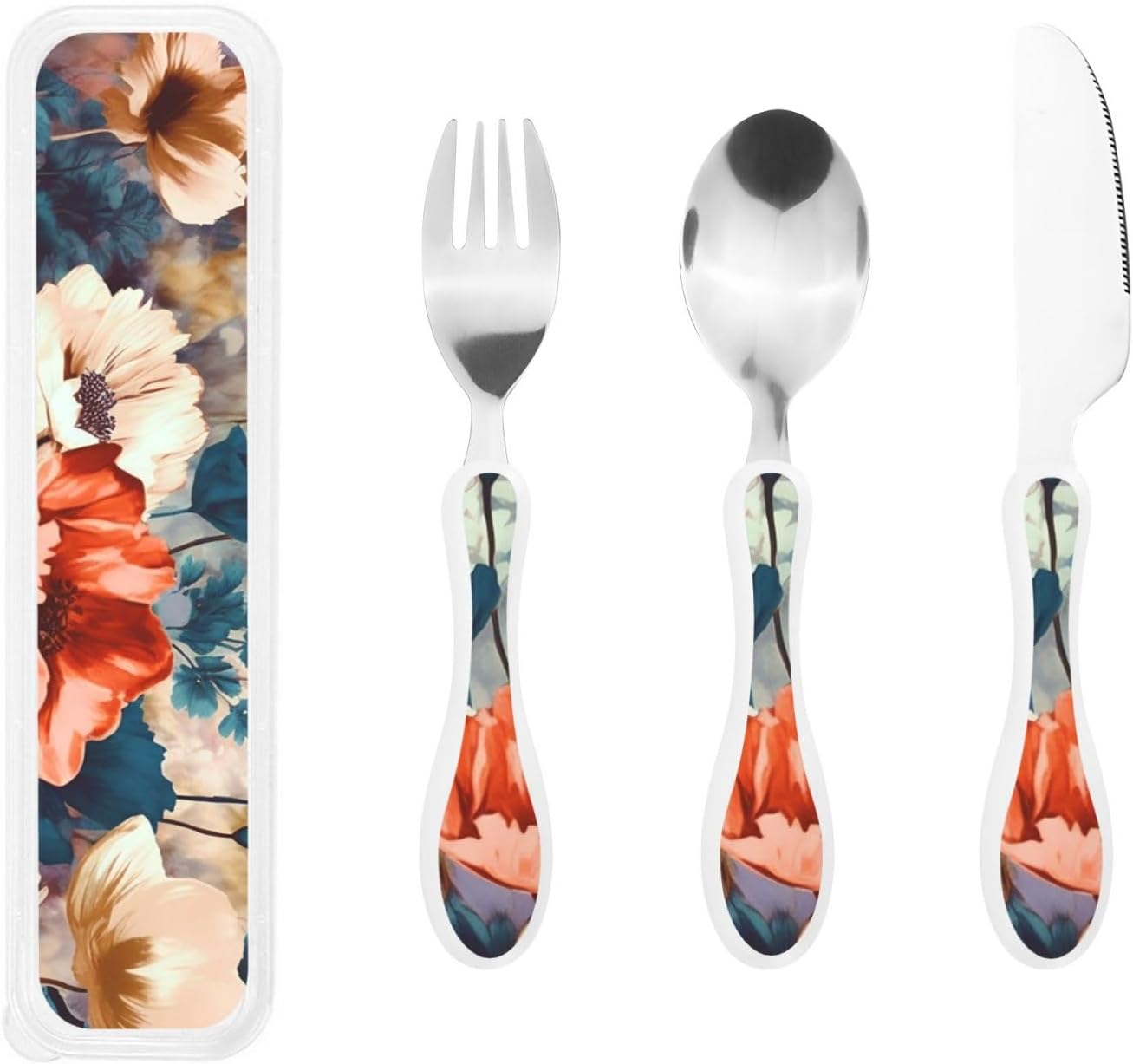 3-Piece Kids Silverware Set With Storage Case, Stainless Steel Reusable Children Safe Knife Spoon Fork Set Blue Eyed Dog Children Flatware Set For Kids Lunch Box