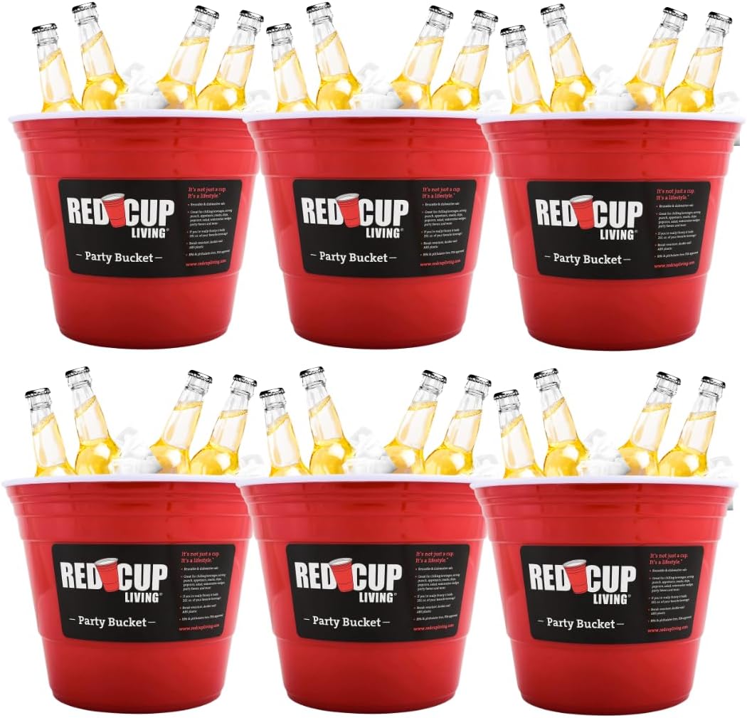 Red Cup Living Large Party Ice Bucket, 201 oz Insulated Drink Cooler for Parties, Bar & Kitchen, Durable Plastic Beer, Wine & Champagne Beverage Tub for Holiday