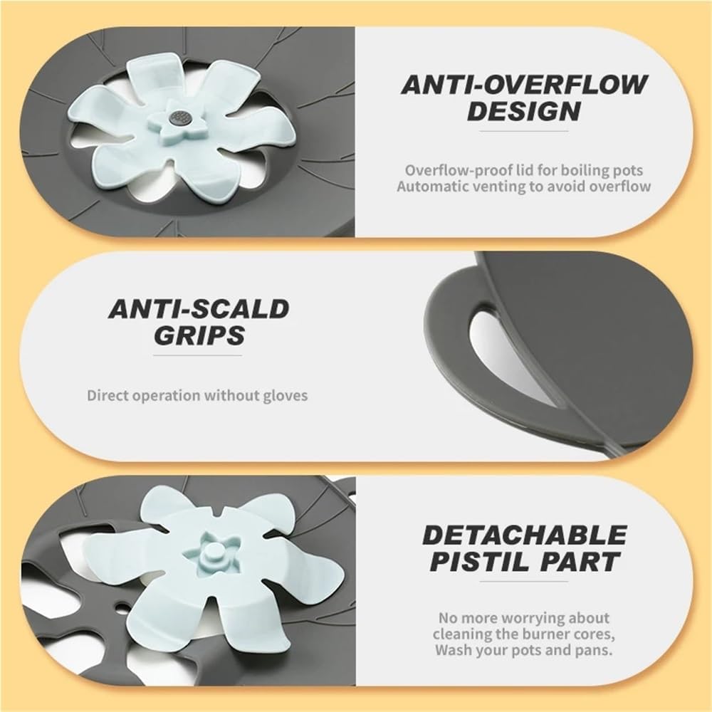 Silicone Boil Over Spill Safeguard - Food Grade Kitchen Stopper Lid For Pots And Pans - Eco-Friendly Silicone Cover In Grey And Yellow(Yellow,Small)