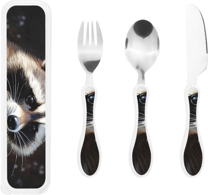 3-Piece Kids Silverware Set With Storage Case, Stainless Steel Reusable Children Safe Knife Spoon Fork Set Grim Reaper Children Flatware Set For Kids Lunch Box
