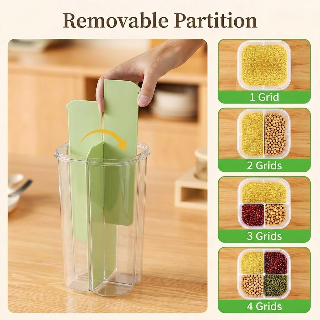 4 Compartment Airtight Cereal Storage Containers Set with Lids 2.9 Qt | Food Storage Jar, Pantry Organization, Pasta Cereal Dry Food, Stackable Pantry Storage Container, Nordic Style Storage