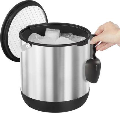 5QT/4.8L Insulated Ice Bucket for Parties, Large Capacity Double-Wall Beverage Bucket with Scoop & Lid for Champagne, Wine, Cocktail (Black)