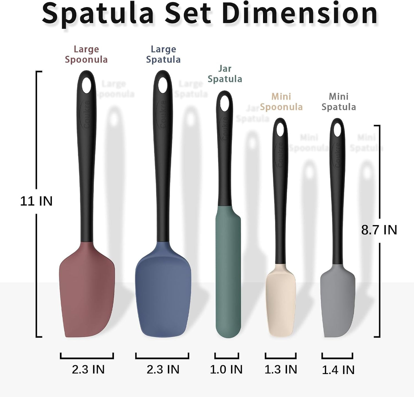 Coukre Silicone Spatula Set of 5,High Temperature Resistant, Food Grade Silicone, Dishwasher Safe, for Baking, Cooking (Aqua Green)