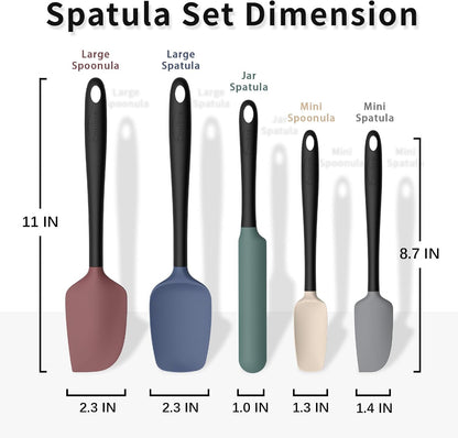 Coukre Silicone Spatula Set of 5,High Temperature Resistant, Food Grade Silicone, Dishwasher Safe, for Baking, Cooking (Aqua Green)