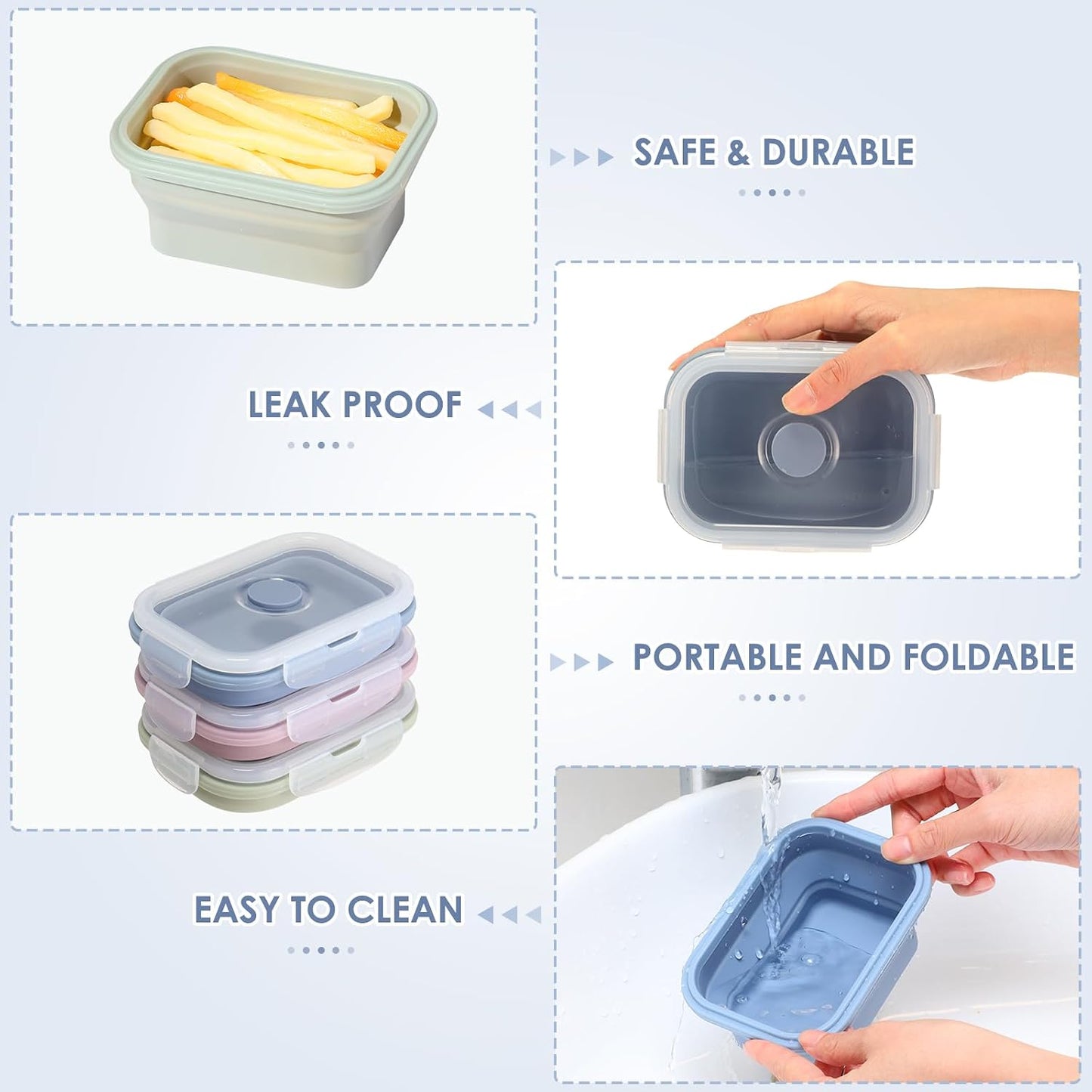 Mifoci 6 Pcs Silicone Containers for Food Collapsible Food Storage Containers with Airtight Lids Stacking Leftover Foods Storage Lunch Box for Freezer Microwave Dishwasher Safe(Morandi,18.6 oz)