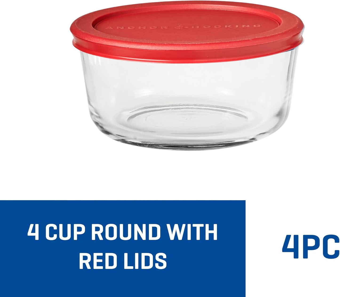Anchor Hocking 2 Cup Glass Storage Containers with Lids, Set of 4 Glass Food Storage Containers with Mint SnugFit Lids