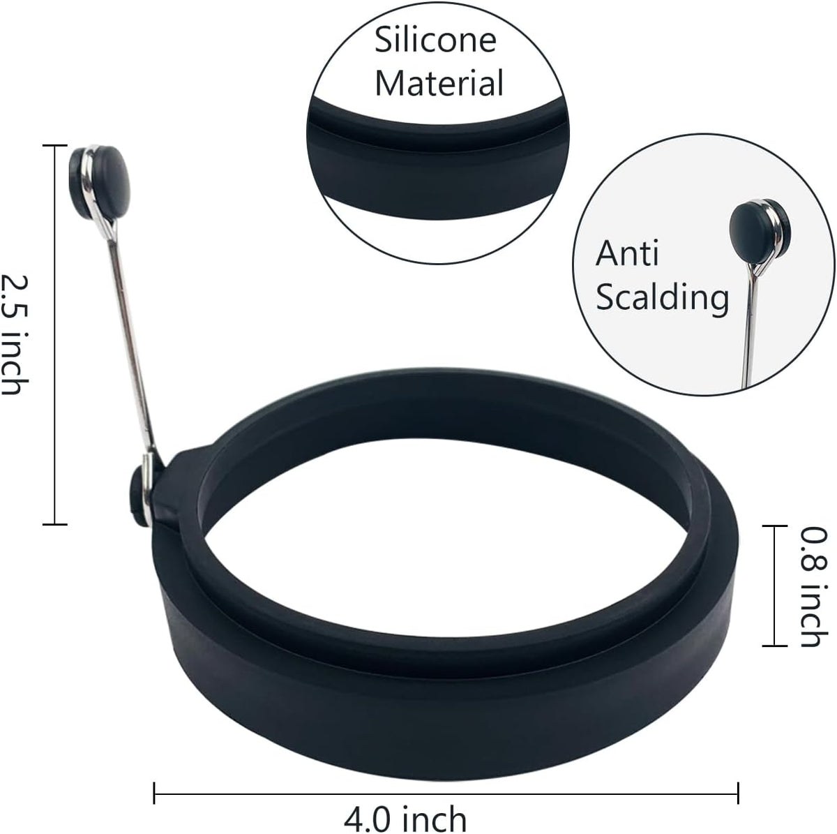 Black Silicone Egg Ring, 4 Pack Egg Ring Molds for Fried Egg, Non-stick Egg Cooker Ring
