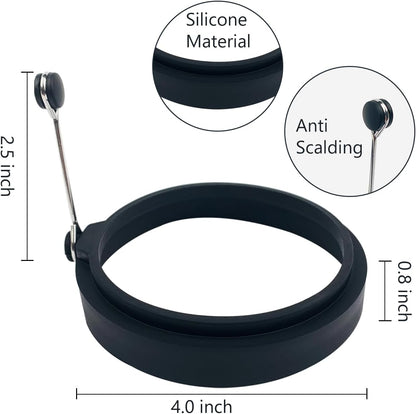 Black Silicone Egg Ring, 4 Pack Egg Ring Molds for Fried Egg, Non-stick Egg Cooker Ring