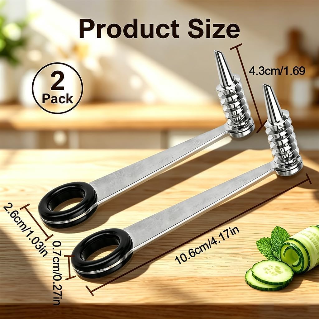 2 Pack Piranha Spiral Cutter, Stainless Steel Potatoes Spiral Cutter