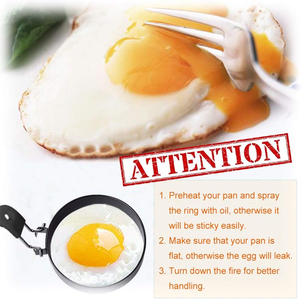 COTEY Large 3.5" Nonstick Egg Rings Set of 4, Round Crumpet Ring Mold Shaper for English Muffins Pancake Cooking Griddle - Portable Grill Accessories for Camping Indoor Breakfast Sandwich Burger