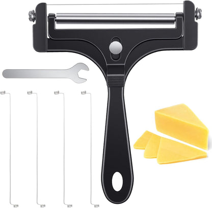 Wire Cheese Slicer Adjustable Handheld Cheese Cutter Stainless Steel Food Slicer for Block Cheeses with 4 Extra Wires and Wrench Handheld Butter Block Cutter for Mozzarella Cheddar Gruyere