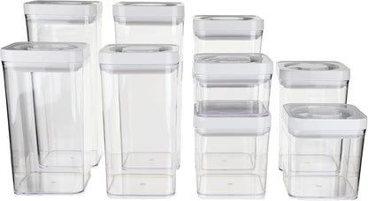 Amazon Basics Airtight Food Storage Containers, BPA Free, Dishwasher Safe, with Twist/Turn Lids, for Kitchen Pantry Organization, 10-Piece Square Set, Clear Plastic