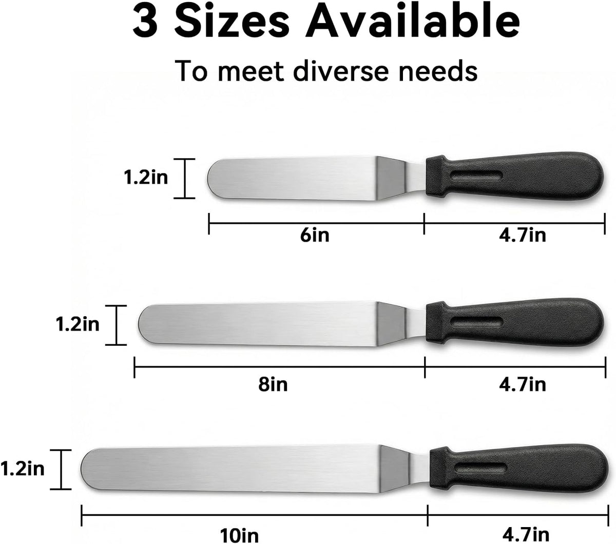 3 PCS Icing Spatulas, Offset Spatula, 6, 8 & 10 Inch