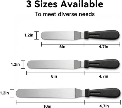 3 PCS Icing Spatulas, Offset Spatula, 6, 8 & 10 Inch