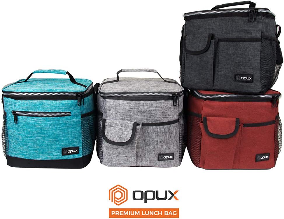opux Insulated Lunch Bag for Men Women, Leakproof Black Lunch Box for Work, Portable Soft Lunch Cooler Bag with Shoulder Strap, Adult Lunchbox Lunch Pail for Kid Boy Girl School, 14 Can/8L
