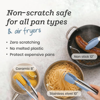 Starpack Get a Grip Silicone Kitchen Tongs (2-Pack, 9" + 12") - LFGB Non Toxic, 600°F Heat Resistant, BPA-Free - Heavy-Duty Stainless Steel, Locking - Dishwasher Safe for Nonstick Cookware