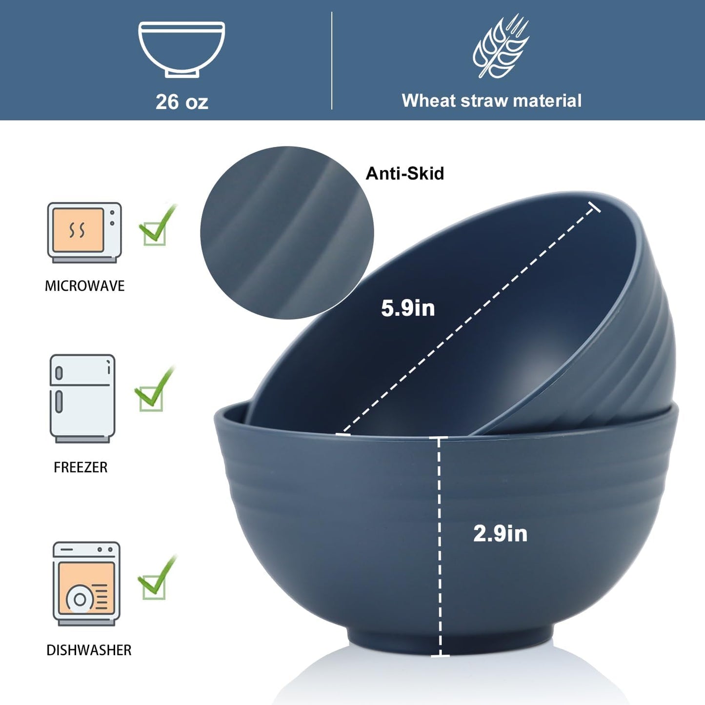 Wheat Straw Bowl Sets,8 PCS Unbreakable Cereal Bowl 26 OZ,Microwave and Dishwasher Safe Bowls,Bowl Sets for Camping and Picnic BPA Free Colorful Salad Bowls for Serving Soup,Oatmeal and Fruit Etc…