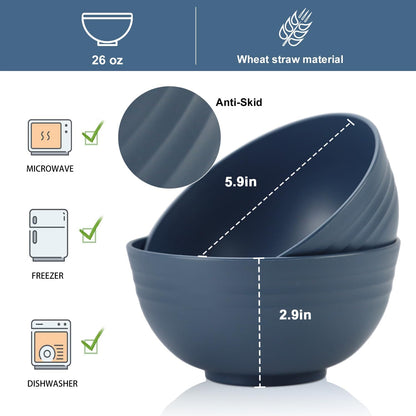 Wheat Straw Bowl Sets,8 PCS Unbreakable Cereal Bowl 26 OZ,Microwave and Dishwasher Safe Bowls,Bowl Sets for Camping and Picnic BPA Free Colorful Salad Bowls for Serving Soup,Oatmeal and Fruit Etc…