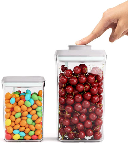 Airtight Food Storage Containers, 4-Piece Set, 1.3-3.5 Qt, Pop-Top Lids | Clear Stackable Pantry Jars for Flour, Sugar, Cereal, Oats, Pasta, Snacks, Baking Ingredients and Small Kitchen Organization