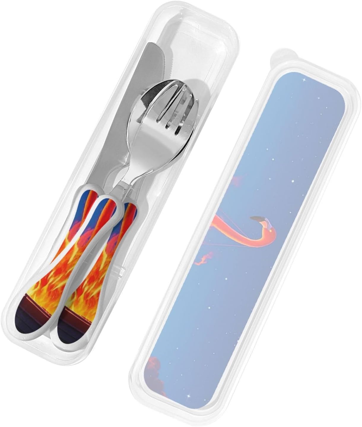 3-Piece Kids Silverware Set With Storage Case, Stainless Steel Reusable Children Safe Knife Spoon Fork Set Dreamy Jellyfish Print Children Flatware Set For Kids Lunch Box