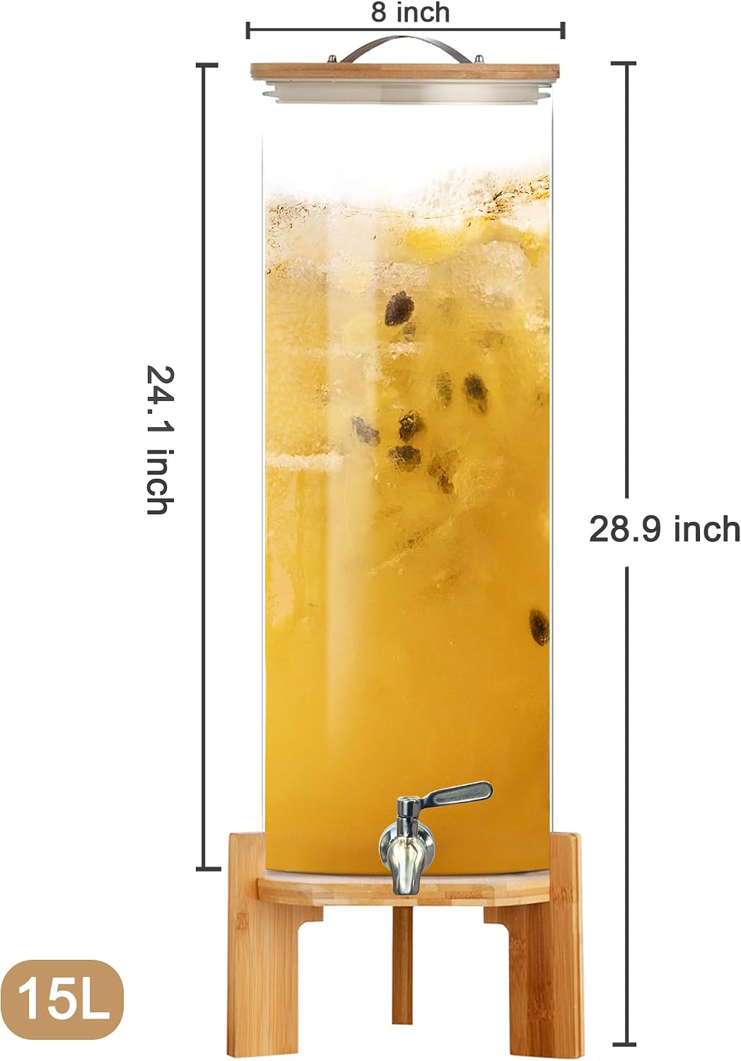 Glass Beverage Dispenser with Stand, 1.5 Gallons Glass Drink Dispenser-Beverage Dispenser with Wood Stand, Stainless Steel Spigot for Parties,Bars,Restaurants