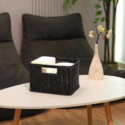 HOONEX Water Hyacinth Storage Baskets, Wicker Baskets for Storage, Hand Woven Baskets with Carry Handles, Set of 2, Natural