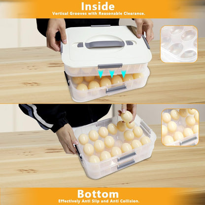 2-Layer Deviled Egg Containers With Lid, 36PCS Deviled Egg Tray Carrier with Handle and Piping Tool, Portable Stackable Egg Holder Platter Holder Organizer for Refrigerator Party Picnic Leak-Proof