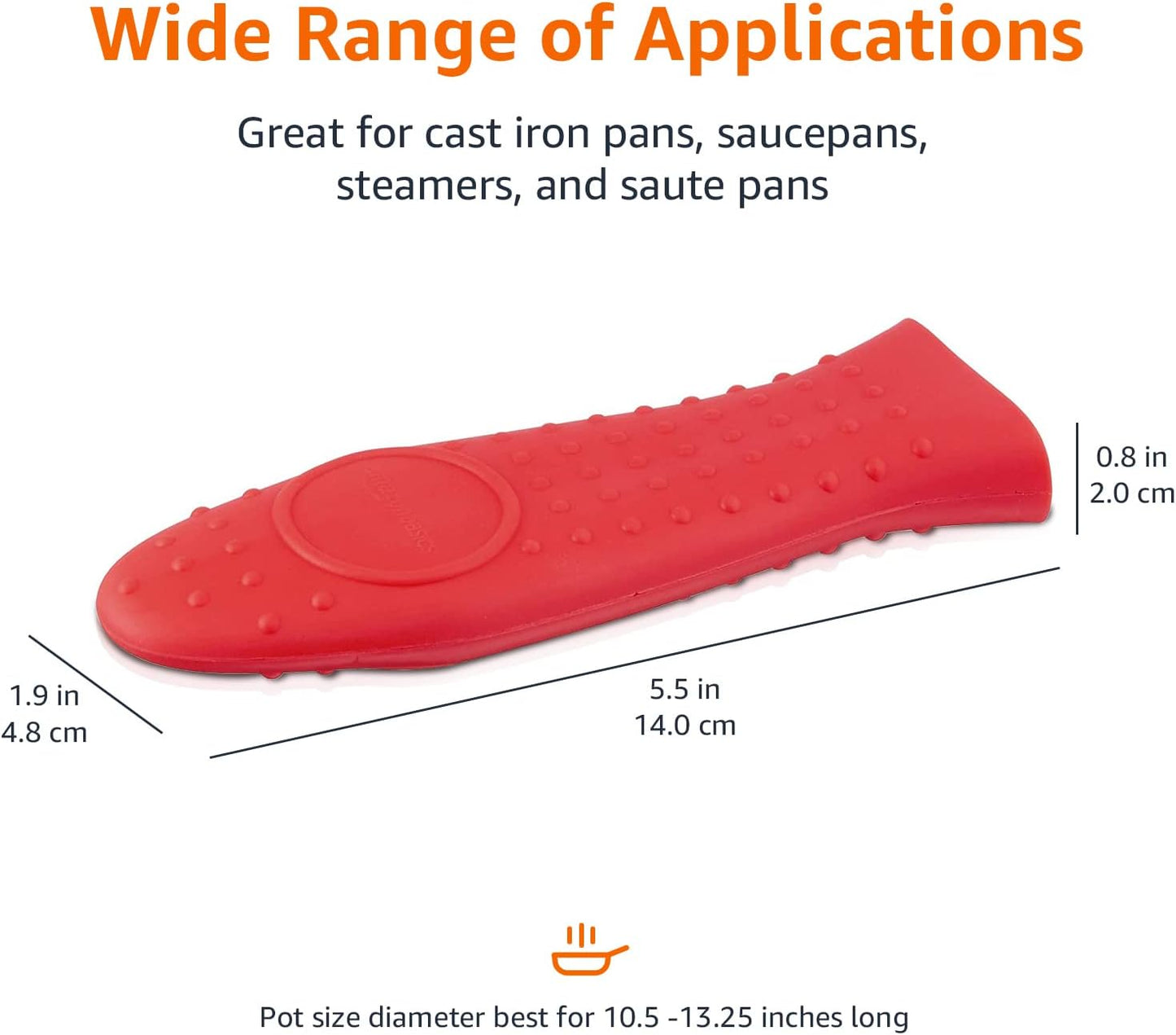 Amazon Basics Heat Resistant Non-Slip Silicone Hot Handle Holder, Rectangular Pot Handle Cover for Kitchen, Insulating Protection, Red, 5.6"L x 1.9"W