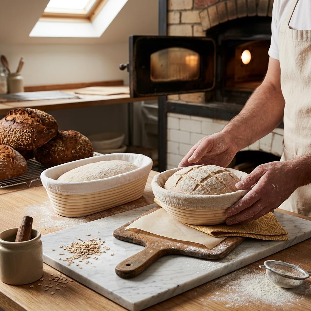 Saint Germain Bakery Premium Round Bread Banneton Basket with Liner (Set of 2 9" Round Baskets)