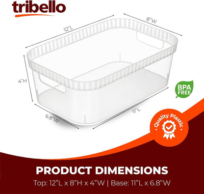 Tribello Narrow Storage Bins – Slim, Clear Plastic Storage Basket, Clear Organizer for Tight Spaces (2 Pack, 15” x 6” x 6”)